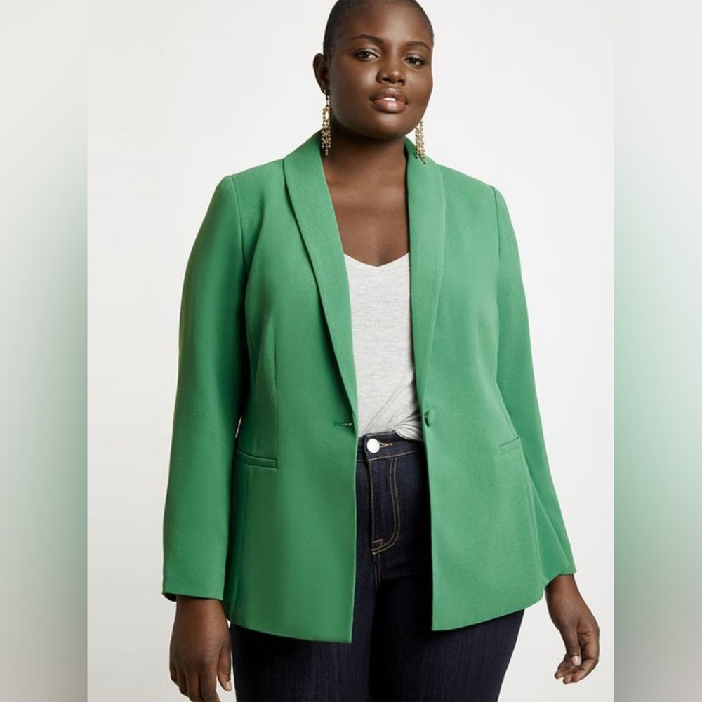 Eloquii Green Shawl Collar One Button Blazer Jacket Women's Plus Size 28